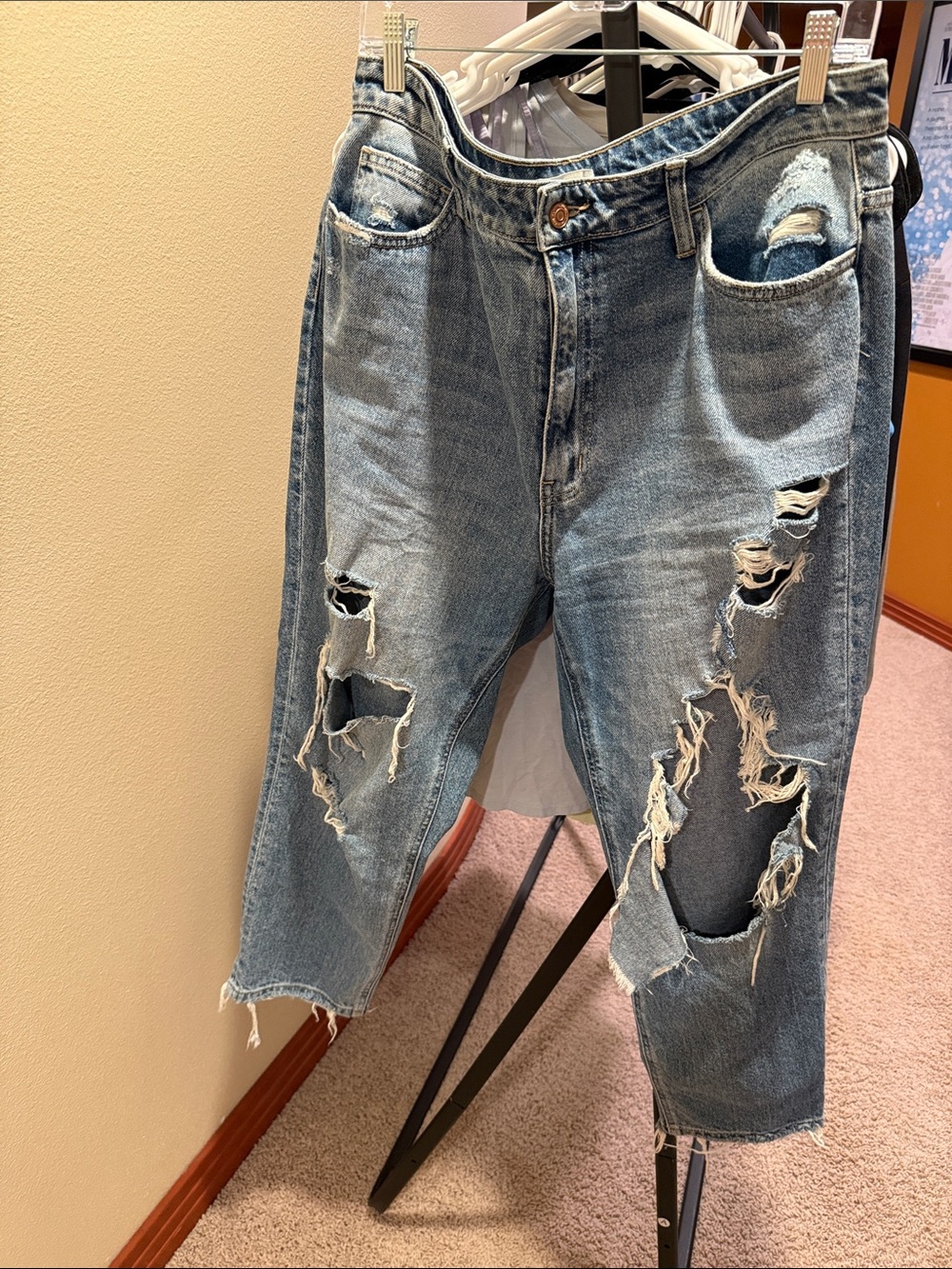 Flying Monkey Distressed Light Blue Ankle Crop Jeans